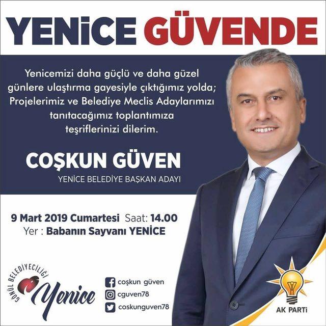 Coşkun Güven’in proje ve aday tanıtım toplantısı 9 Mart’ta