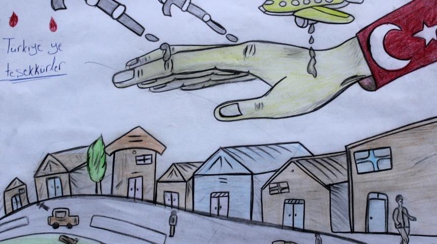 Suriyeli &ouml;ğrenciler duygularını eserlere aktardı