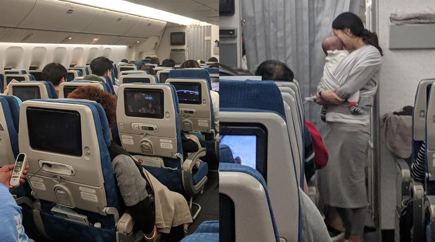 Bebeğiyle u&ccedil;ak yolculuğu yapan anne yolculara yaptığı hareketle viral oldu