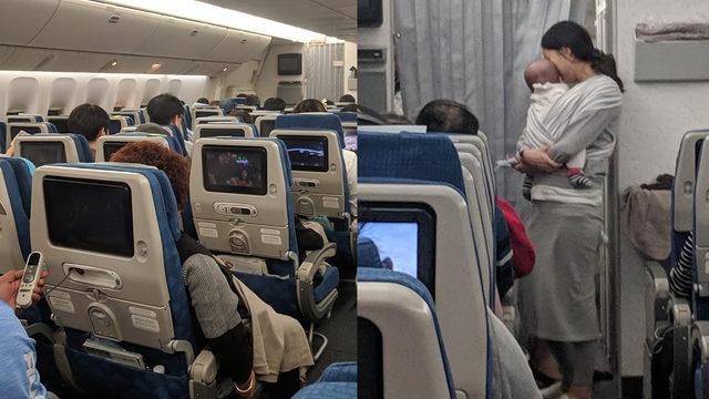 Bebeğiyle uçak yolculuğu yapan anne yolculara yaptığı hareketle viral oldu