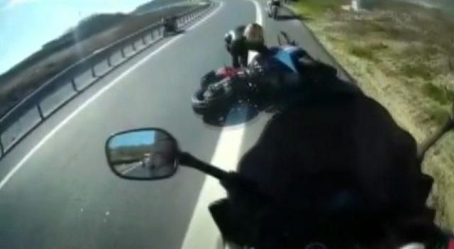 (Özel) Kuzey Marmara Otoyolu’nda motosikletli ölümden kıl payı kurtuldu