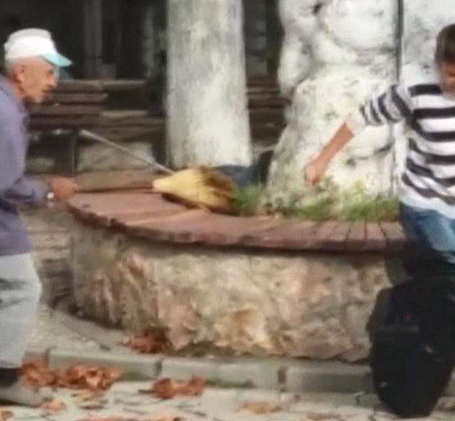 Esnaf ve çocuklardan, temizlik görevlisine şaka