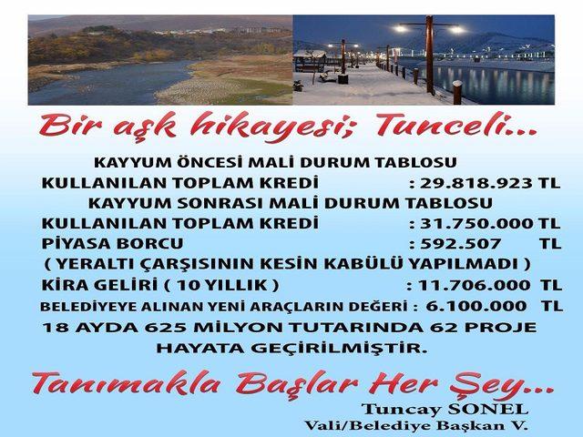 Tunceli Valisi Sonel'den belediye borcu açıklaması