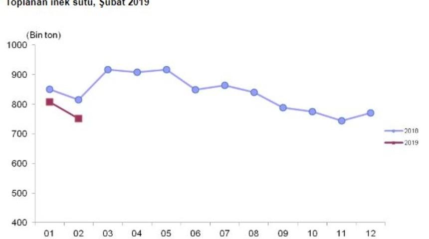Şubat ayında toplanan inek sütü yıllık yüzde 7.8 azaldı