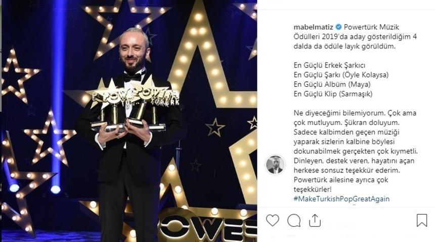 Powert&uuml;rk M&uuml;zik &Ouml;d&uuml;lleri&rsquo;ne Mabel Matiz damga vurdu