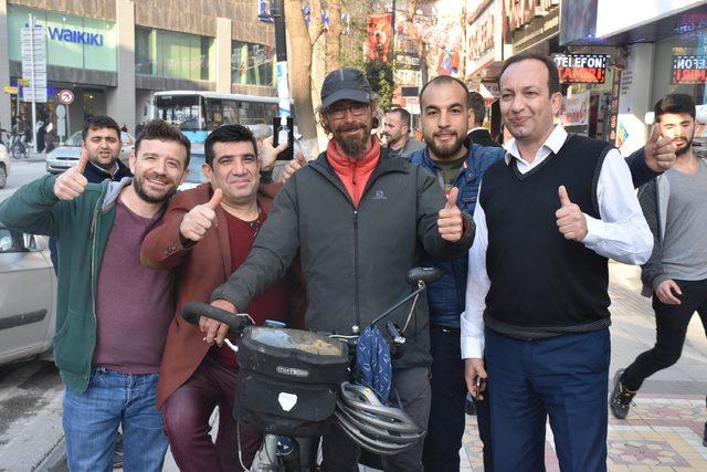 Bisikletle dünyayı gezen Fransız, Malatya'da mola verdi 