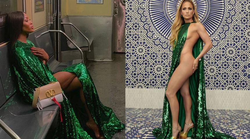 Naomi Campbell mı, Jennifer Lopez mi? Yeşil pelerin bu kez tecrübeli modelin üstünde!