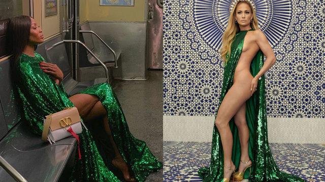Naomi Campbell mı, Jennifer Lopez mi? Yeşil pelerin bu kez tecrübeli modelin üstünde!