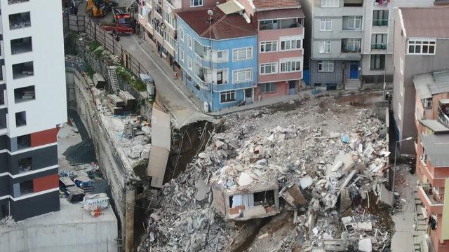 Kağıthane'de çökme ve yıkım sonrası son durum havadan fotoğraflandı