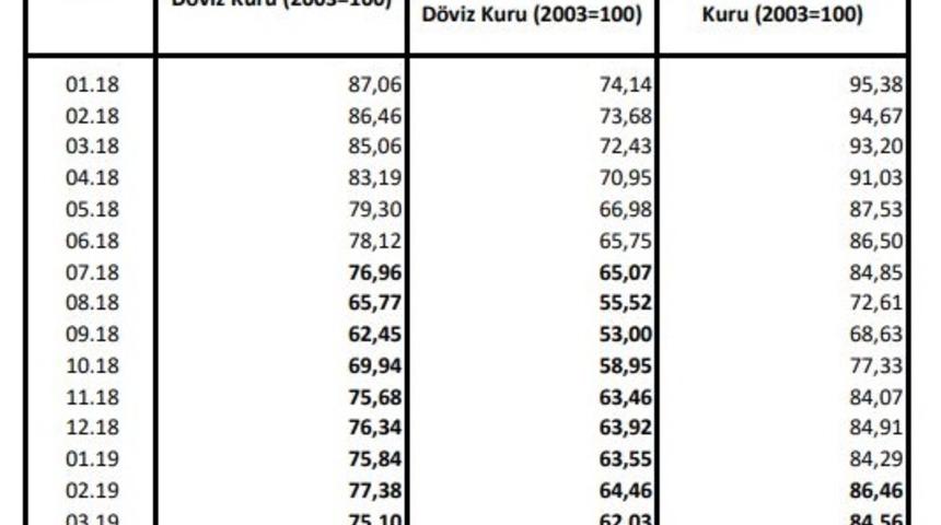TÜFE bazlı reel efektif döviz kuru endeksi 72.74'e geriledi