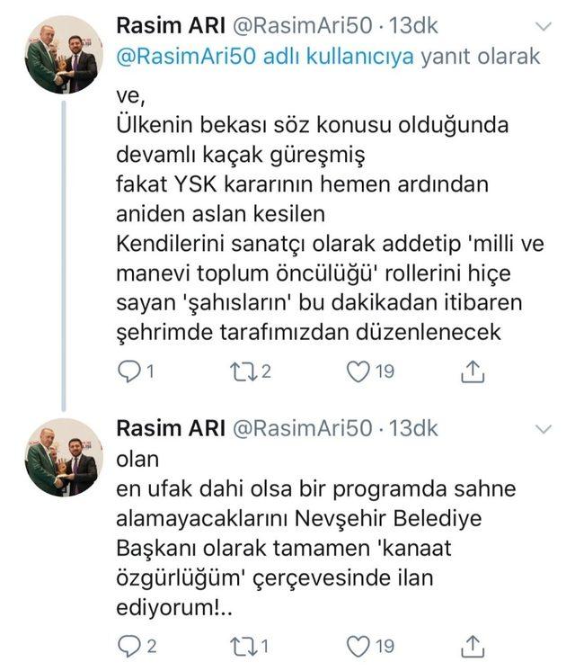 Nevşehir Belediye Başkanı Arı: “Vandallığa destek olan sanatçılara Nevşehir’in kapısı kapalı”