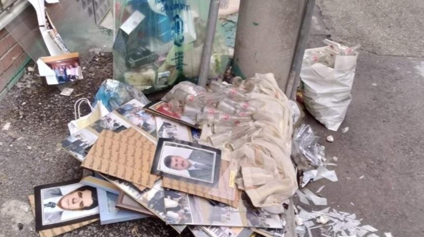 Eski belediye başkanlarının fotoğraflarını çöpe attılar