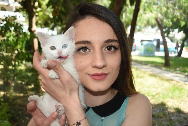 Simay'ın da kedisi Dombi'nin de bir göz, diğerinden farklı