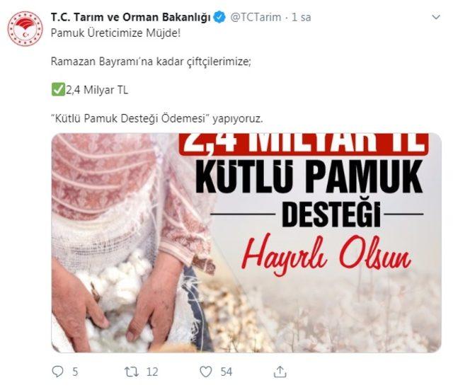 Çiftçiye 3 milyar 447 milyon TL destek ödemesi