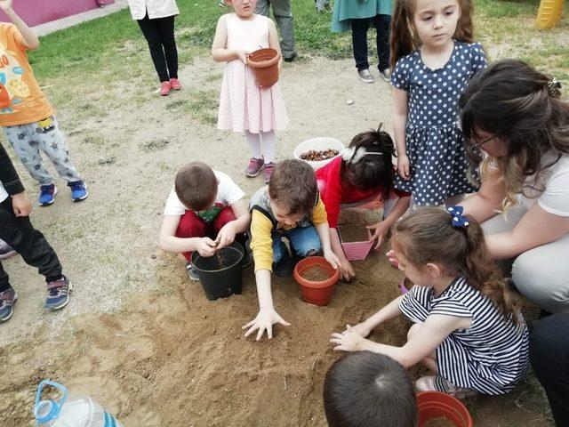 Kulalı minik öğrencilerden çimlendirme çalışması