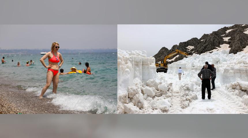 Yer: Antalya! Hem karla m&uuml;cadele hem deniz keyfi...