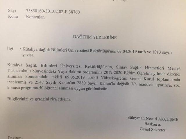 ‘Simav Sağlık Hizmetleri Meslek Yüksek Okulu’na yeni bölüm