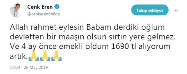 Cenk Eren emekli oldu