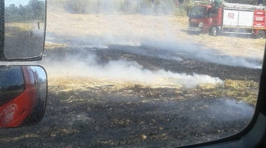 Arpa tarlası alev alev yandı