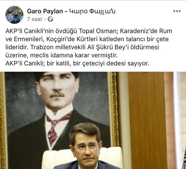HDP’li Garo Paylan’ın, Topal Osman paylaşımına tepki
