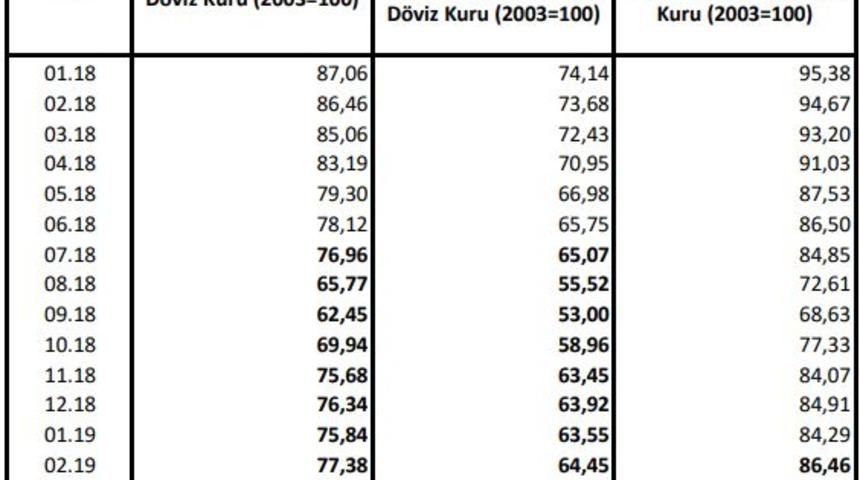 TÜFE bazlı reel efektif döviz kuru endeksi 69.79'a geriledi