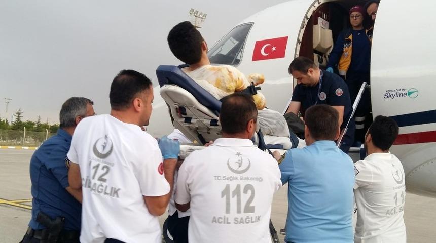 3.derecede yanığı olan hasta ambulans uçakla İzmir’e nakledildi