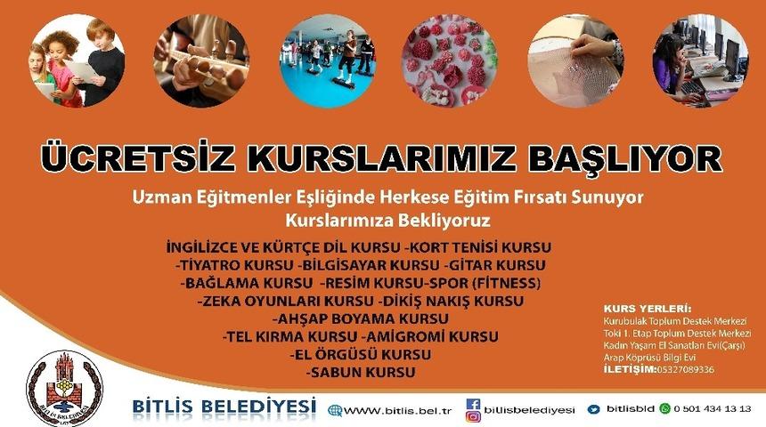 Bitlis Belediyesinin &uuml;cretsiz kurs kayıtları başladı