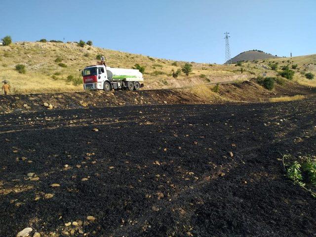 Buğday tarlasında korkutan yangın