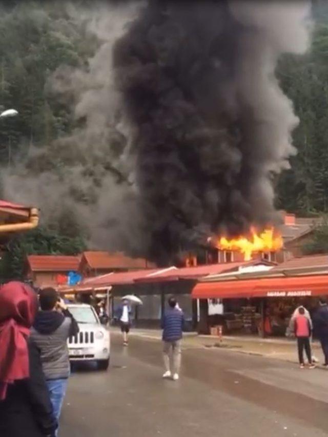 Turizm merkezi Uzungöl'de pansiyon yangını