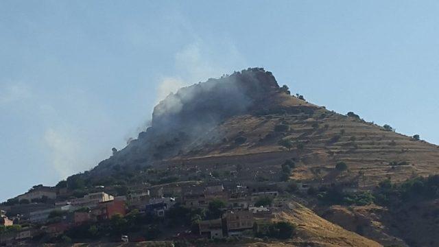 Mardin Kalesi’nde otlar tutuştu, itfaiye yangını söndürmek için seferber oldu