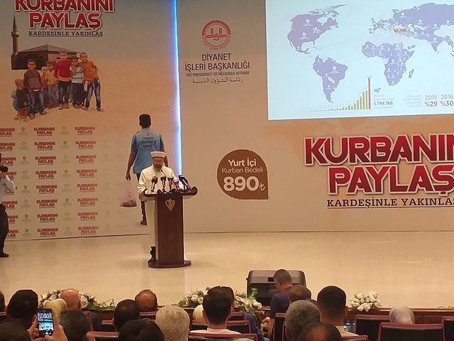 Diyanet İşler Başkanı Ali Erbaş:” Türkiye Diyanet Vakfı olarak bu yıl vekalet yoluyla kurban kesim bedellerini yurt içi 890 TL, yurt dışı 725 TL olarak belirledik”