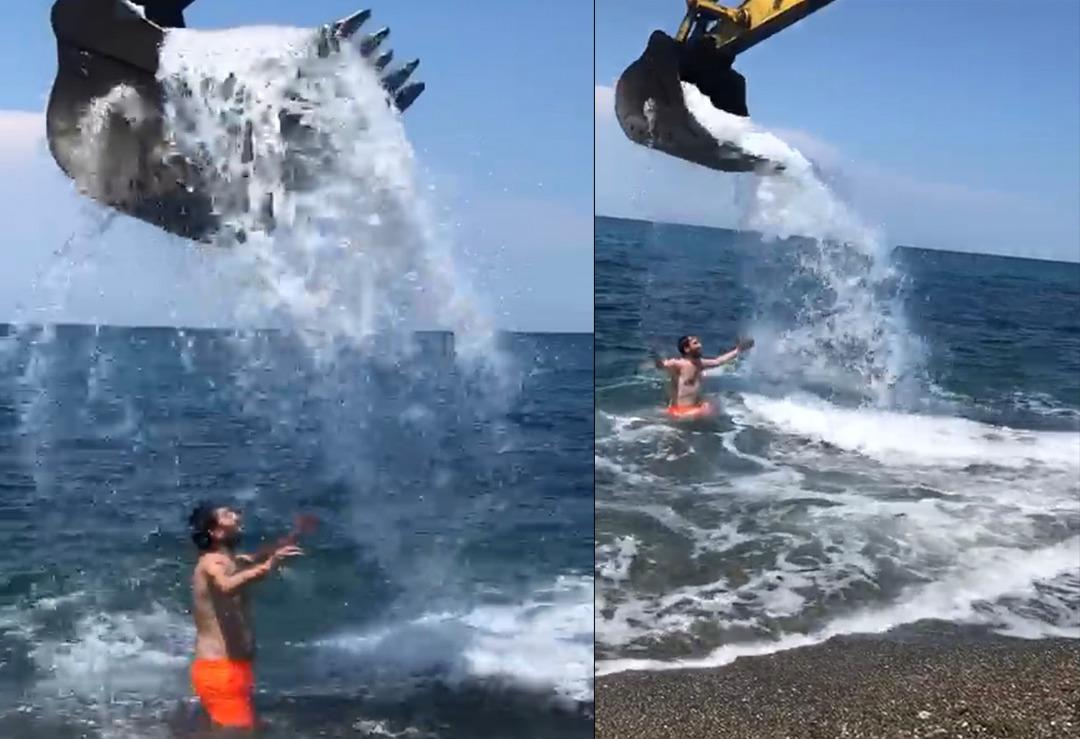  İş makinesiyle deniz keyfi