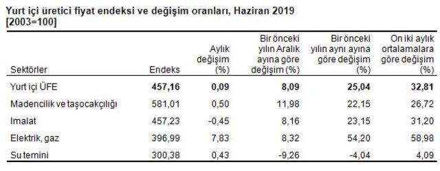 Yurtiçi üretici fiyatları Haziran’da yüzde 0.09 arttı, yıllık atış yüzde 25.04 (2)