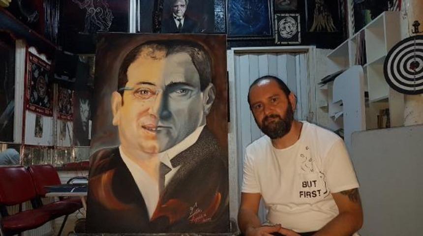 Atat&uuml;rk ve İmamoğlu'nun y&uuml;zlerini birleştirip portre yaptı