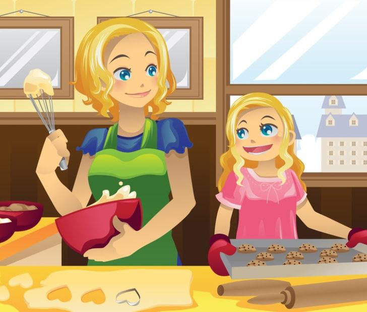 Торт помогаю маме. Дочь помогает маме. Помогать маме с готовкой. Помогаю с готовкой рисунок. Мама и дочка готовят иллюстрация.