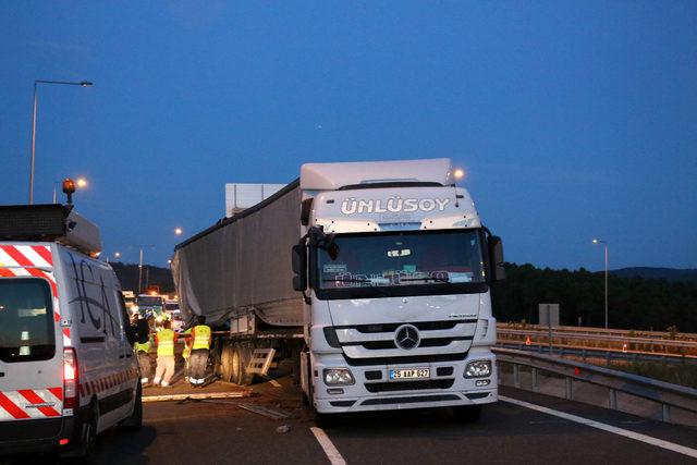 Kurbanlık taşıyan TIR bariyere çarptı, hayvanlar yola savruldu