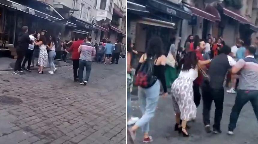 Taksim'de ortalık karıştı! Kadınlı erkekli kavga ettiler