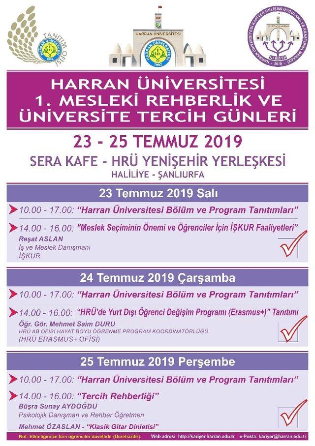 Harran Üniversitesi’nde Rehberlik ve Tercih Günleri başlıyor