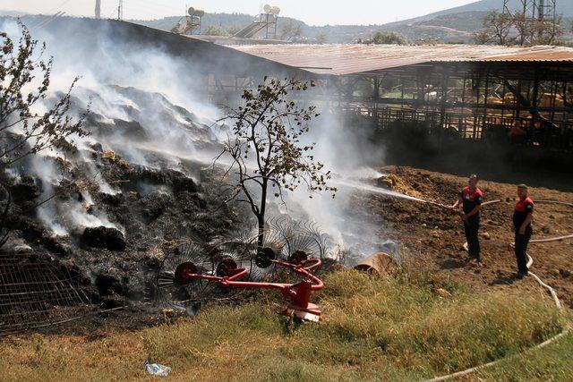 Besi çiftliğinde kaynak yaparken depodaki samanları yaktılar