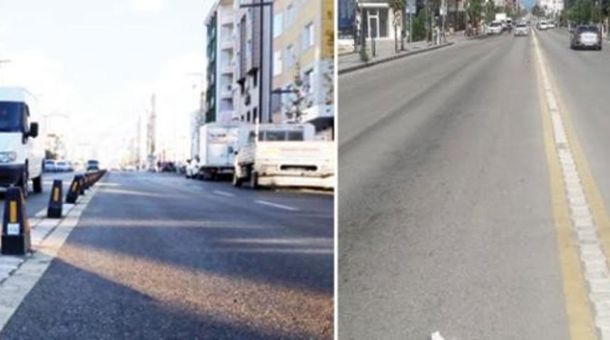 İskele Caddesi’ndeki kaldırılan dubalar trafiği tehlikeye oluşturuyor