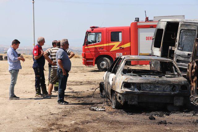 Otlukta çıkan yangın, hurda deposundaki araçlara sıçradı