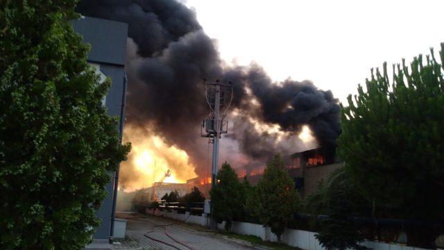 Manisa'da çıkan fabrika yangınında gökyüzünü duman kapladı