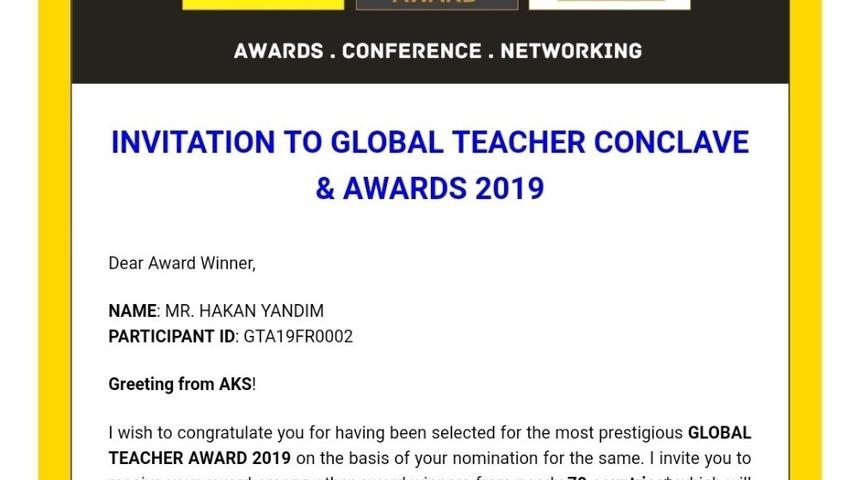 Başarılı öğretmene ’Küresel Öğretmen Ödülü’