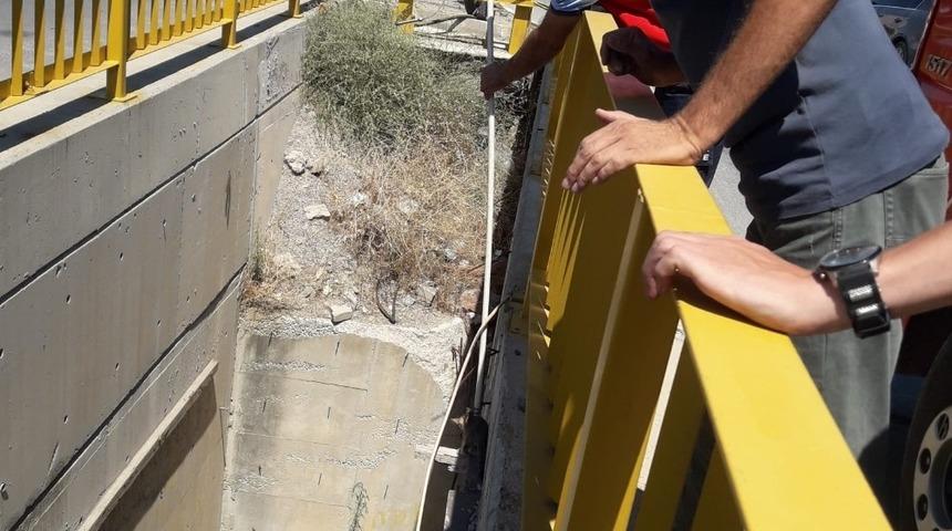 Burhaniye&rsquo;de k&ouml;pr&uuml; ayağında mahsur kalan kediyi itfaiye kurtardı