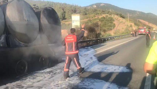 Kaza yapan tankerde çıkan yangın ormana sıçradı