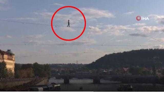 İp cambazından inanılmaz gösteri!