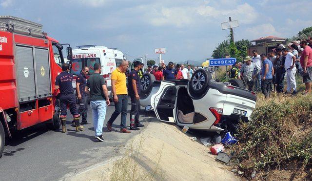 Takla atıp, devrilen otomobildeki karı koca yaralandı