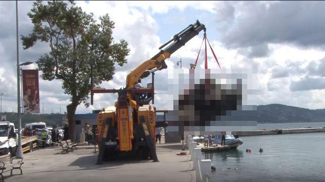 Denize uçan minibüs vinç yardımıyla böyle çıkarıldı