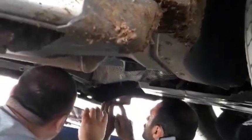 Sanayi esnafı otomobilin motoruna sıkışan kedi i&ccedil;in seferber oldu