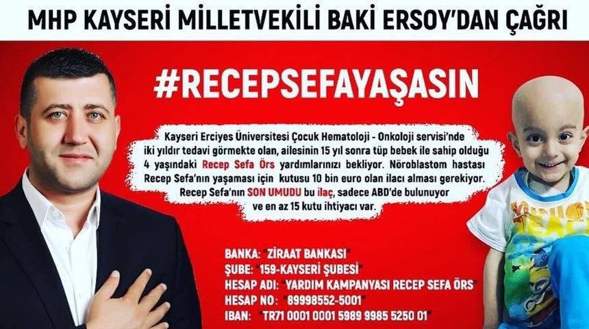 Milletvekili Ersoy, bir maaşını Minik Recep&rsquo;e bağışladı